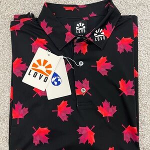 LOVO Black and Red Maple Leaf Pattern Polo Shirt